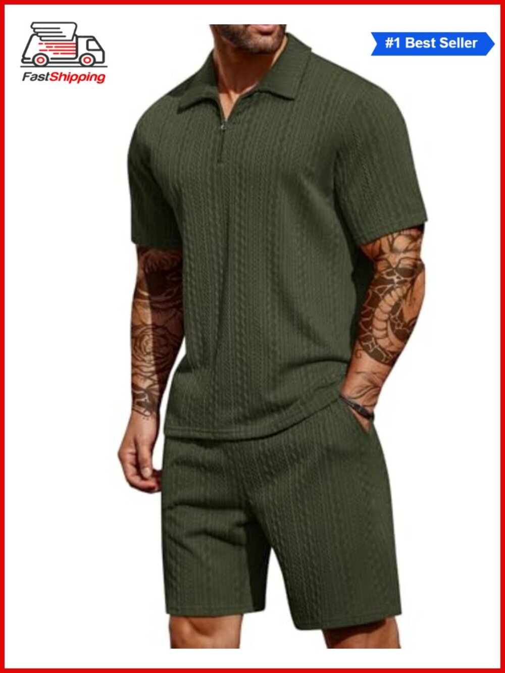 ✨COOFANDY Men's 2 Piece Quarter Zip Polo Shirt & Shorts Set Tracksuit
